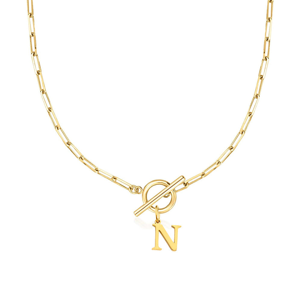 Ganelle™ Necklace with Circular Lock Closure and Initial in Paperclip Shape