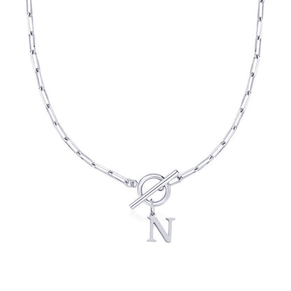 Ganelle™ Necklace with Circular Lock Closure and Initial in Paperclip Shape