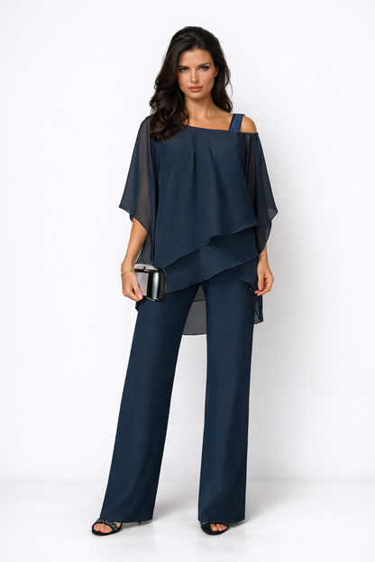 Orosette™ Modern asymmetrical top and wide-leg pants set