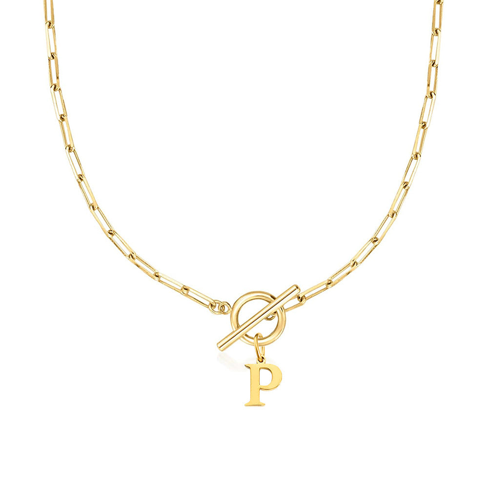 Ganelle™ Necklace with Circular Lock Closure and Initial in Paperclip Shape