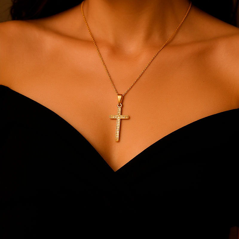 Delphine™ Minimalist Gold Finish Cross Necklace