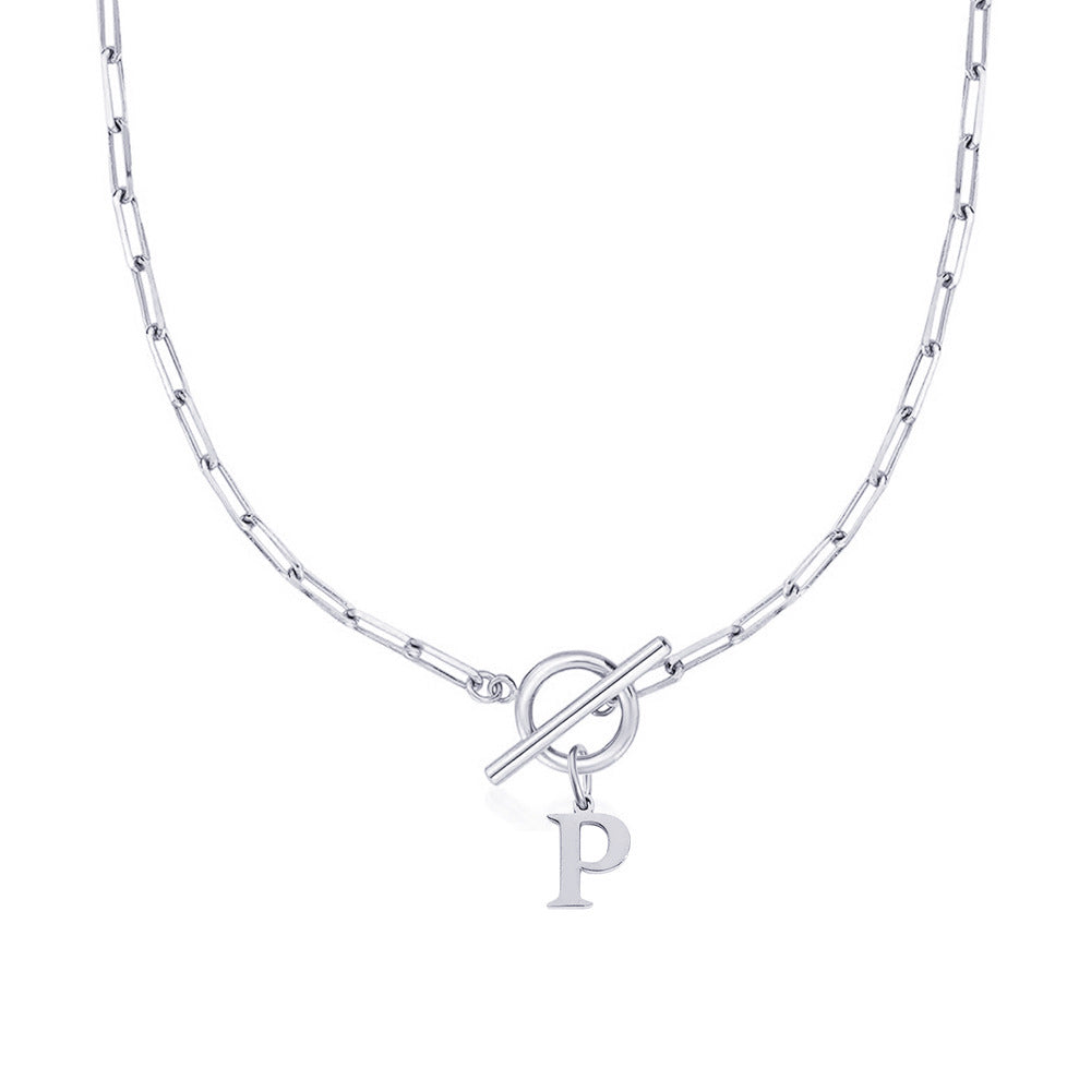 Ganelle™ Necklace with Circular Lock Closure and Initial in Paperclip Shape