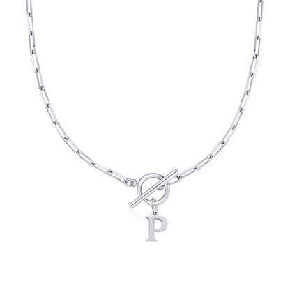 Ganelle™ Necklace with Circular Lock Closure and Initial in Paperclip Shape