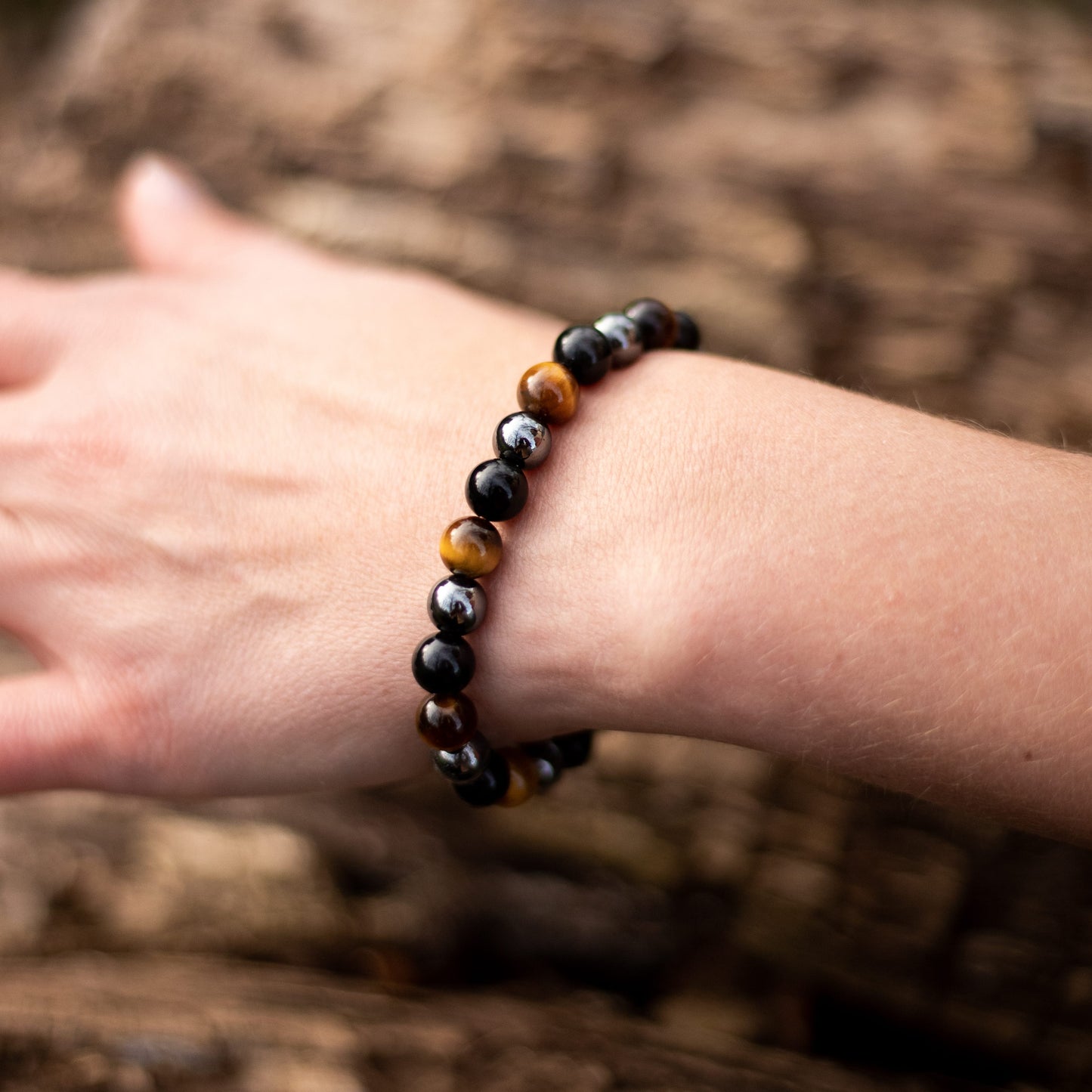 Caryra™ "3 Protections" Bracelet in Tiger's Eye, Hematite, and Black Obsidian