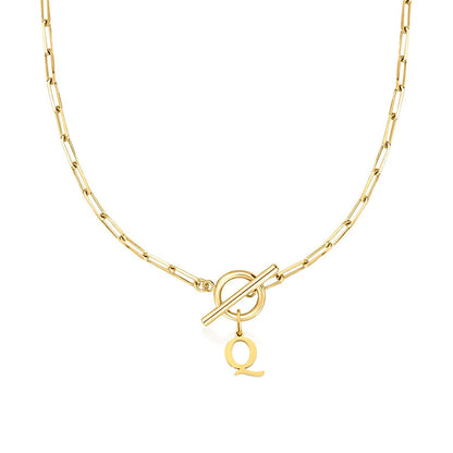 Ganelle™ Necklace with Circular Lock Closure and Initial in Paperclip Shape