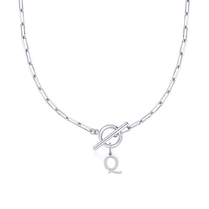 Ganelle™ Necklace with Circular Lock Closure and Initial in Paperclip Shape