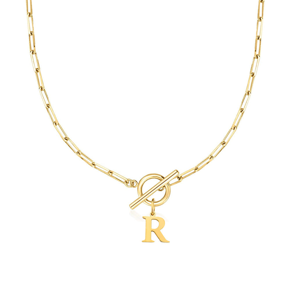 Ganelle™ Necklace with Circular Lock Closure and Initial in Paperclip Shape