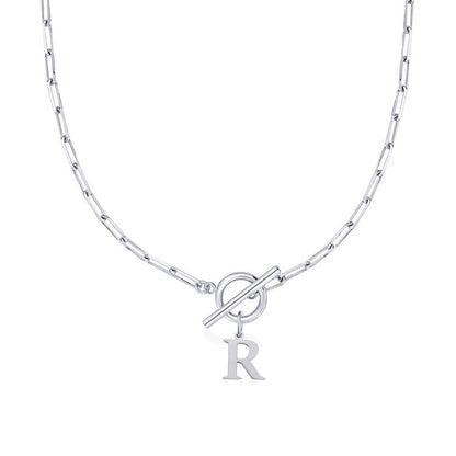 Ganelle™ Necklace with Circular Lock Closure and Initial in Paperclip Shape