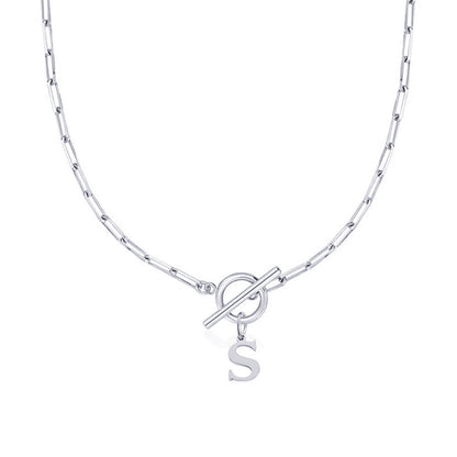 Ganelle™ Necklace with Circular Lock Closure and Initial in Paperclip Shape