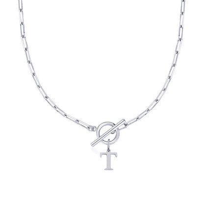 Ganelle™ Necklace with Circular Lock Closure and Initial in Paperclip Shape