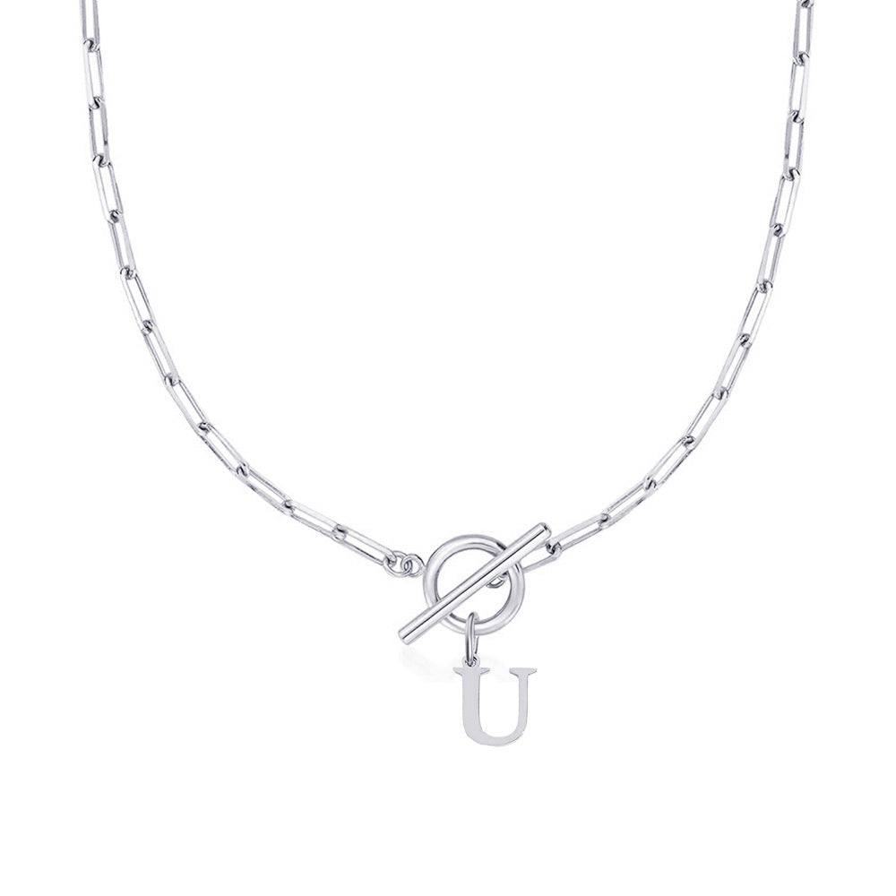 Ganelle™ Necklace with Circular Lock Closure and Initial in Paperclip Shape