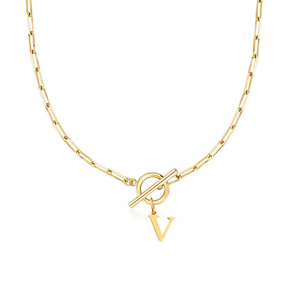 Ganelle™ Necklace with Circular Lock Closure and Initial in Paperclip Shape