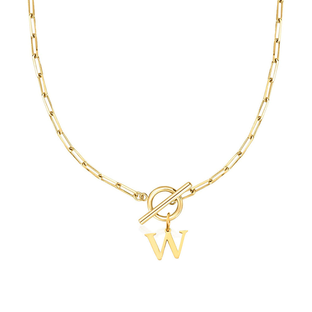 Ganelle™ Necklace with Circular Lock Closure and Initial in Paperclip Shape