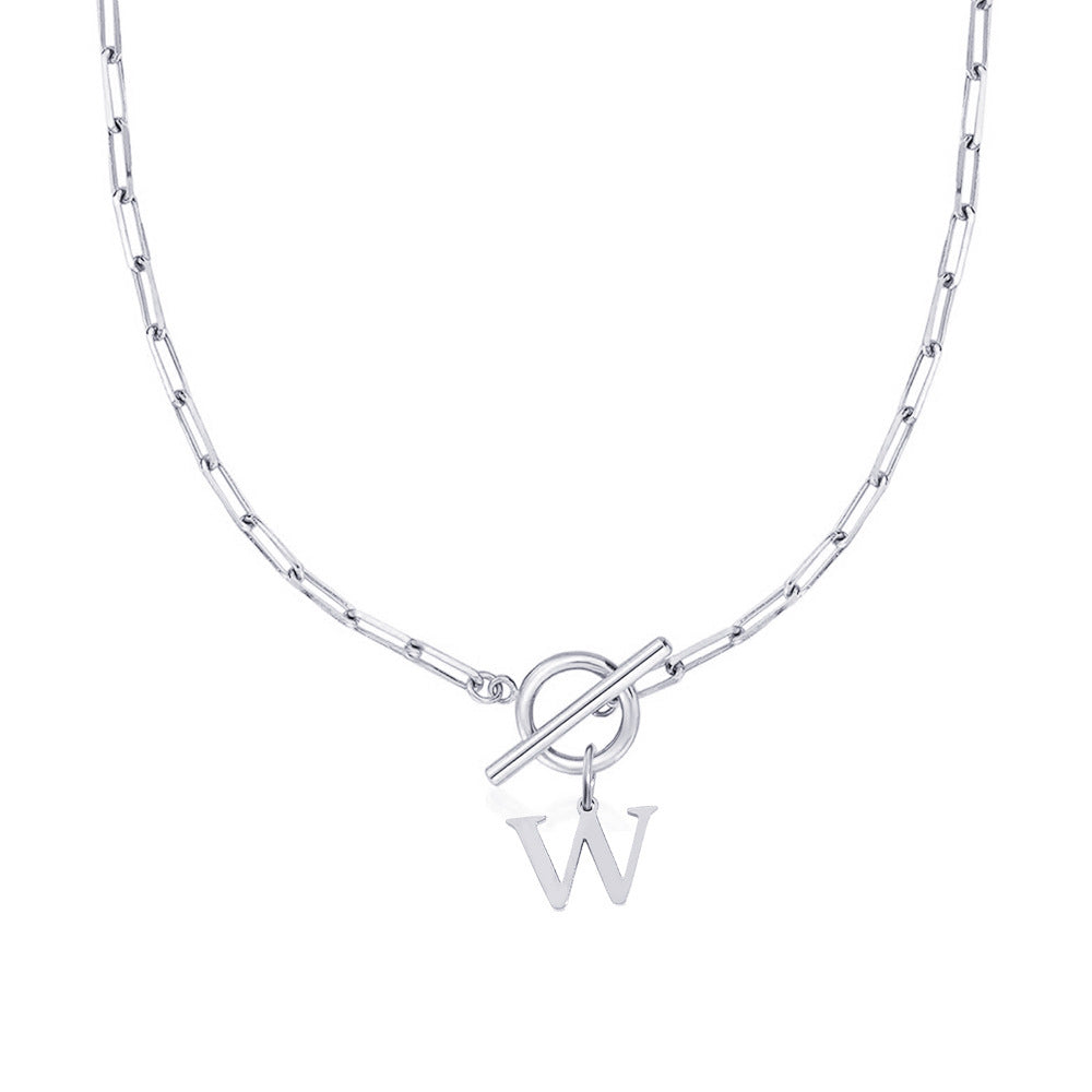 Ganelle™ Necklace with Circular Lock Closure and Initial in Paperclip Shape