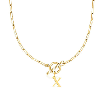 Ganelle™ Necklace with Circular Lock Closure and Initial in Paperclip Shape