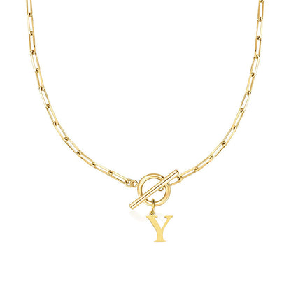 Ganelle™ Necklace with Circular Lock Closure and Initial in Paperclip Shape