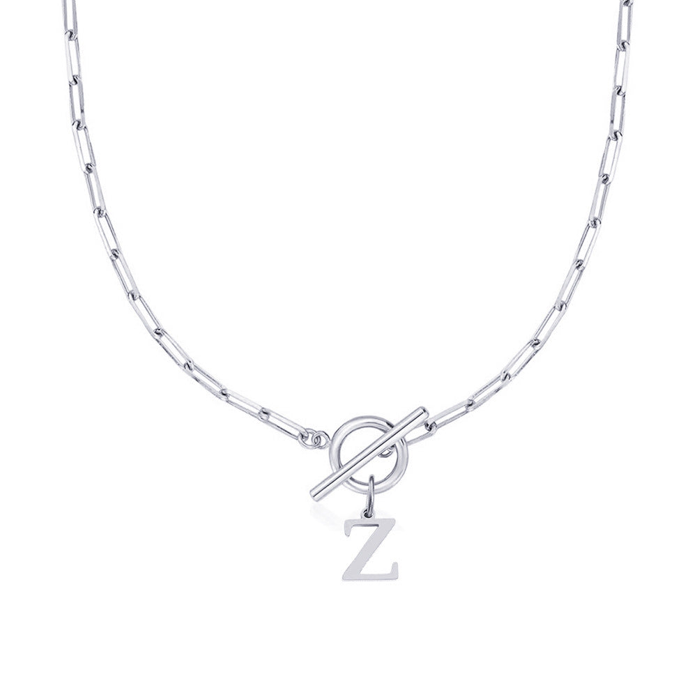 Ganelle™ Necklace with Circular Lock Closure and Initial in Paperclip Shape