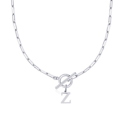 Ganelle™ Necklace with Circular Lock Closure and Initial in Paperclip Shape