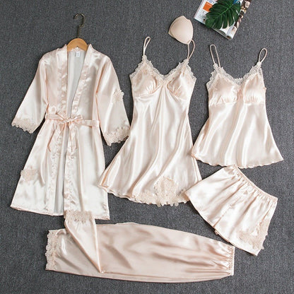 Rosmira™ Luminous Silk Night Set Five Pieces