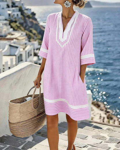 Fifer™ Short Sleeve Striped Dress with V-Neck