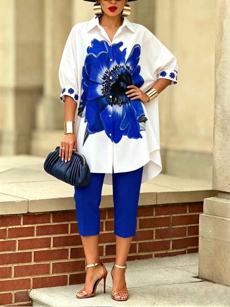 Dellira™ Artistic and Stylish Two-Piece Set with Floral Shirt and Pants