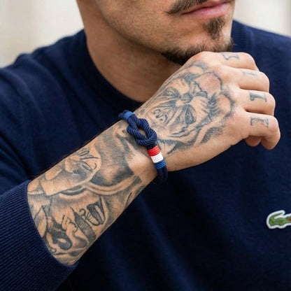 Porter™ Adjustable Cord Bracelet with Knot and French Flag Detail