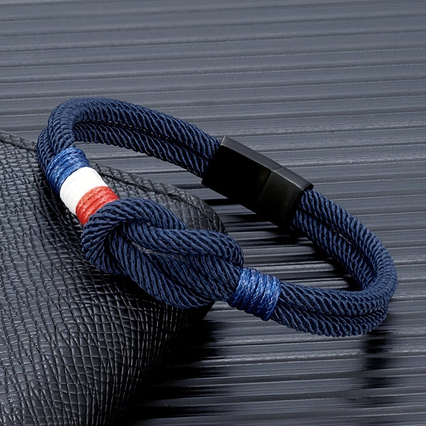 Porter™ Adjustable Cord Bracelet with Knot and French Flag Detail