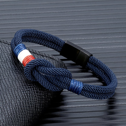 Porter™ Adjustable Cord Bracelet with Knot and French Flag Detail