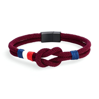 Porter™ Adjustable Cord Bracelet with Knot and French Flag Detail