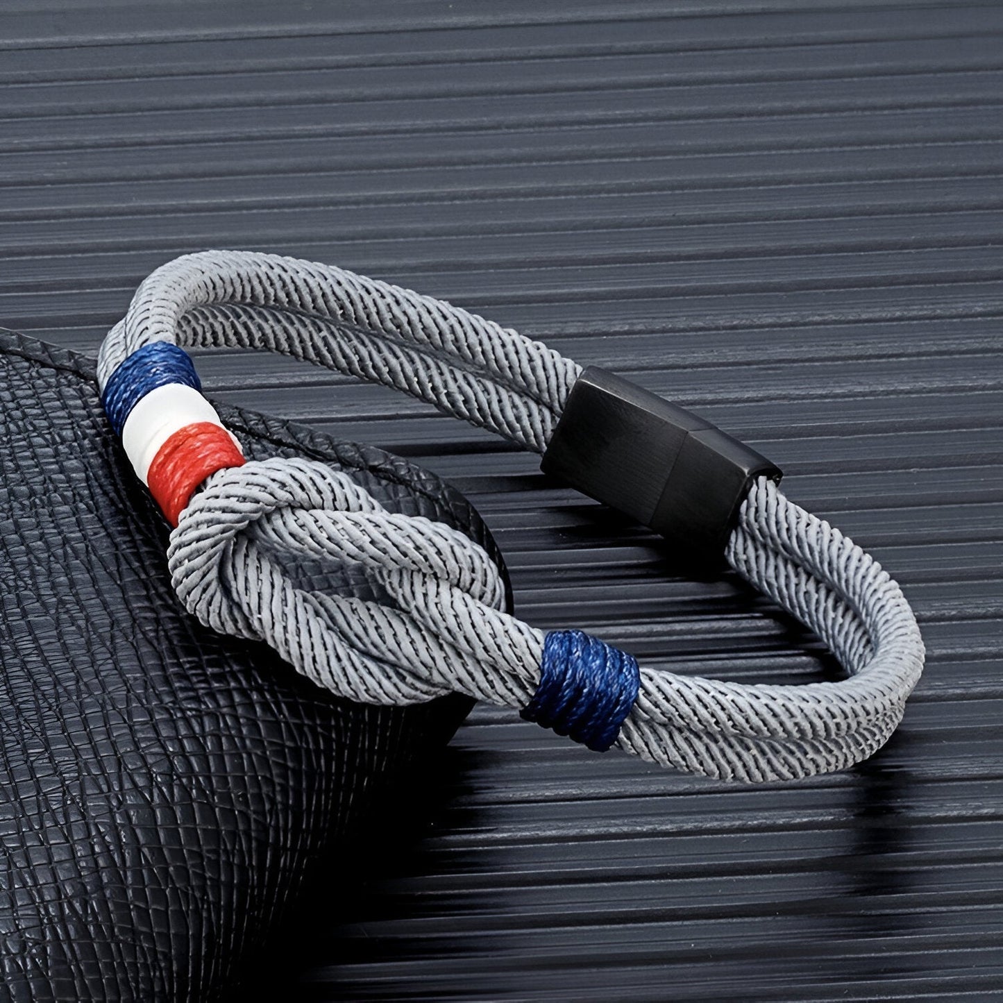 Porter™ Adjustable Cord Bracelet with Knot and French Flag Detail