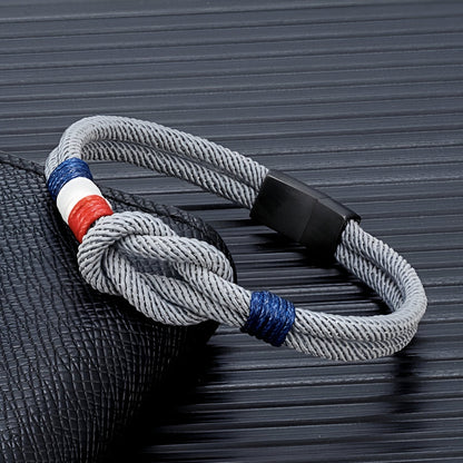 Porter™ Adjustable Cord Bracelet with Knot and French Flag Detail