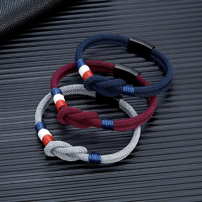 Porter™ Adjustable Cord Bracelet with Knot and French Flag Detail