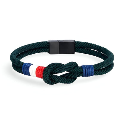 Porter™ Adjustable Cord Bracelet with Knot and French Flag Detail