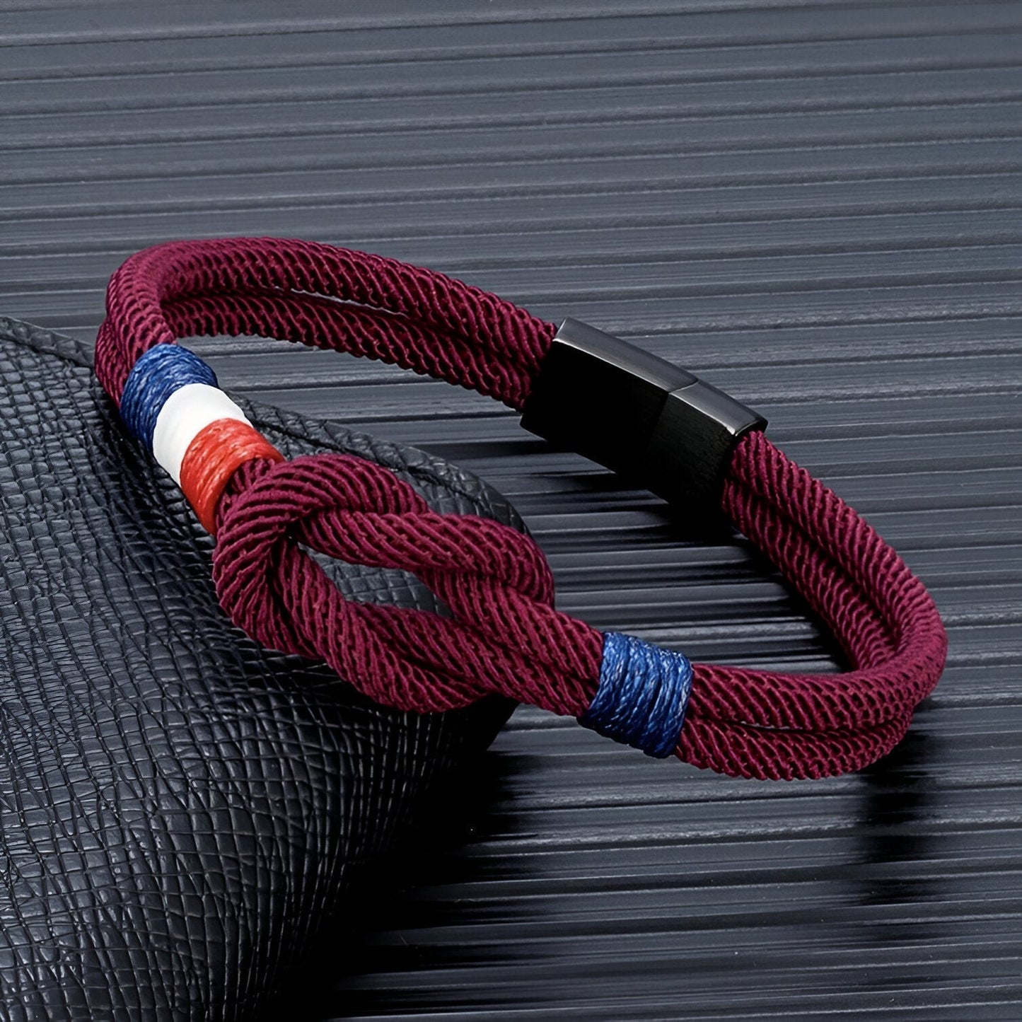 Porter™ Adjustable Cord Bracelet with Knot and French Flag Detail