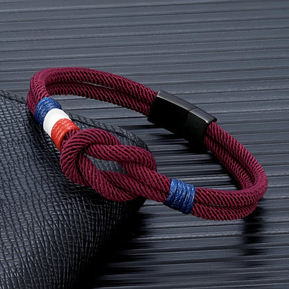 Porter™ Adjustable Cord Bracelet with Knot and French Flag Detail