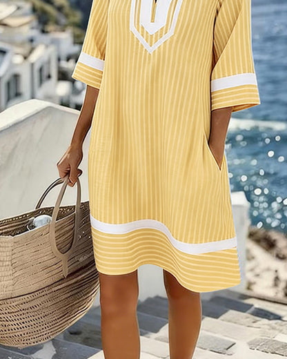 Fifer™ Short Sleeve Striped Dress with V-Neck