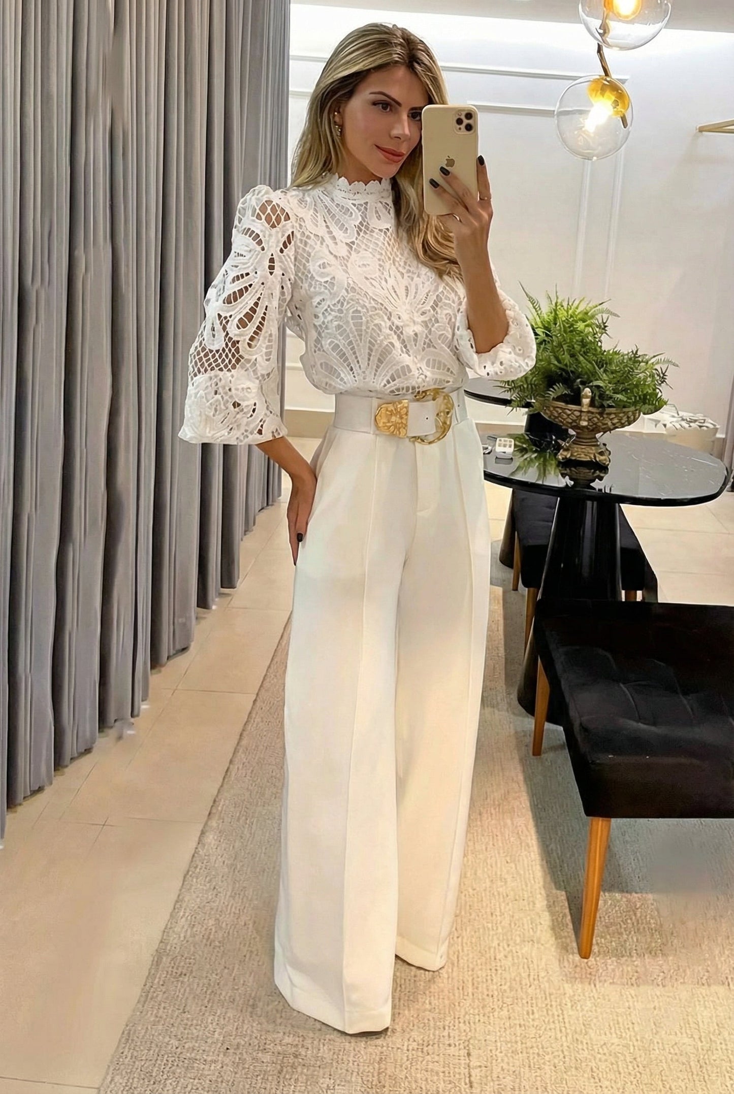 Sireva™ Elegant Blouse and Pants Set with Fluid Fall