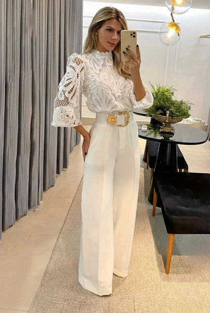 Sireva™ Elegant Blouse and Pants Set with Fluid Fall