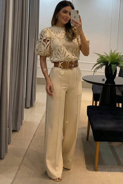 Sireva™ Elegant Blouse and Pants Set with Fluid Fall