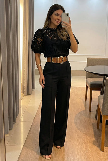 Sireva™ Elegant Blouse and Pants Set with Fluid Fall