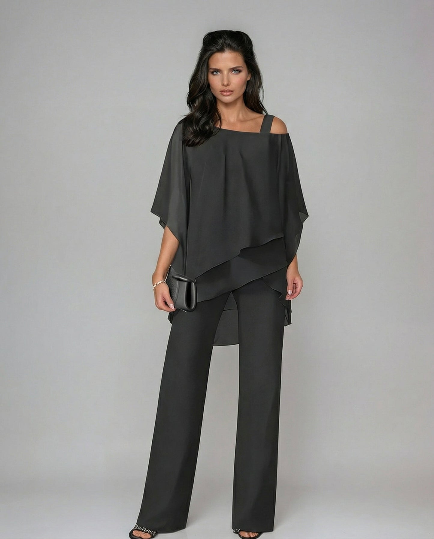 Orosette™ Modern asymmetrical top and wide-leg pants set