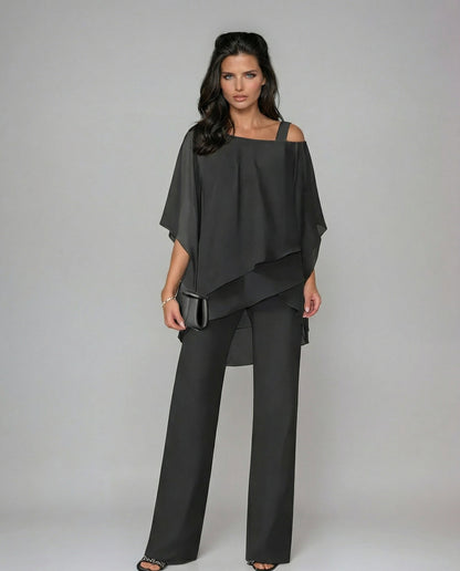 Orosette™ Modern asymmetrical top and wide-leg pants set