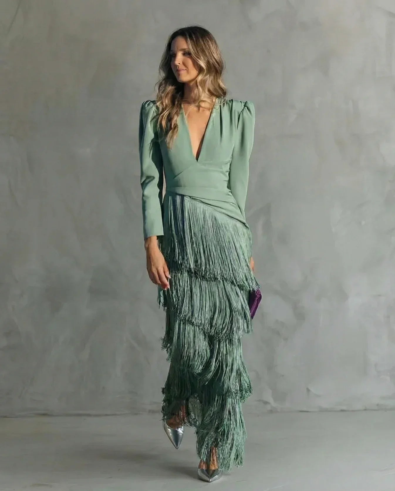 Sienna™ Elegant Dress with Fringe Sleeves
