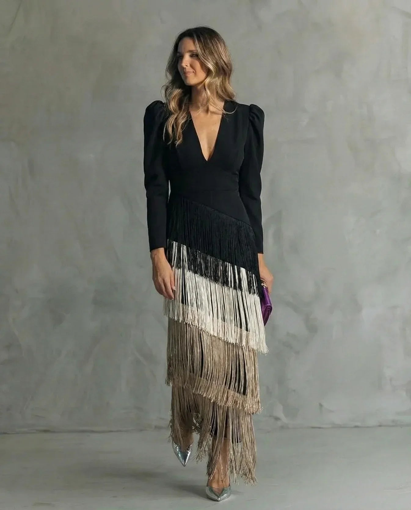 Sienna™ Elegant Dress with Fringe Sleeves