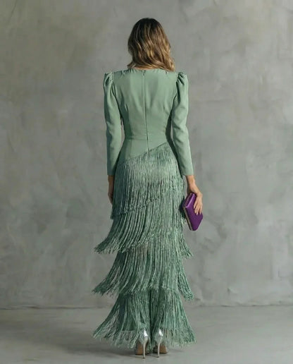 Sienna™ Elegant Dress with Fringe Sleeves