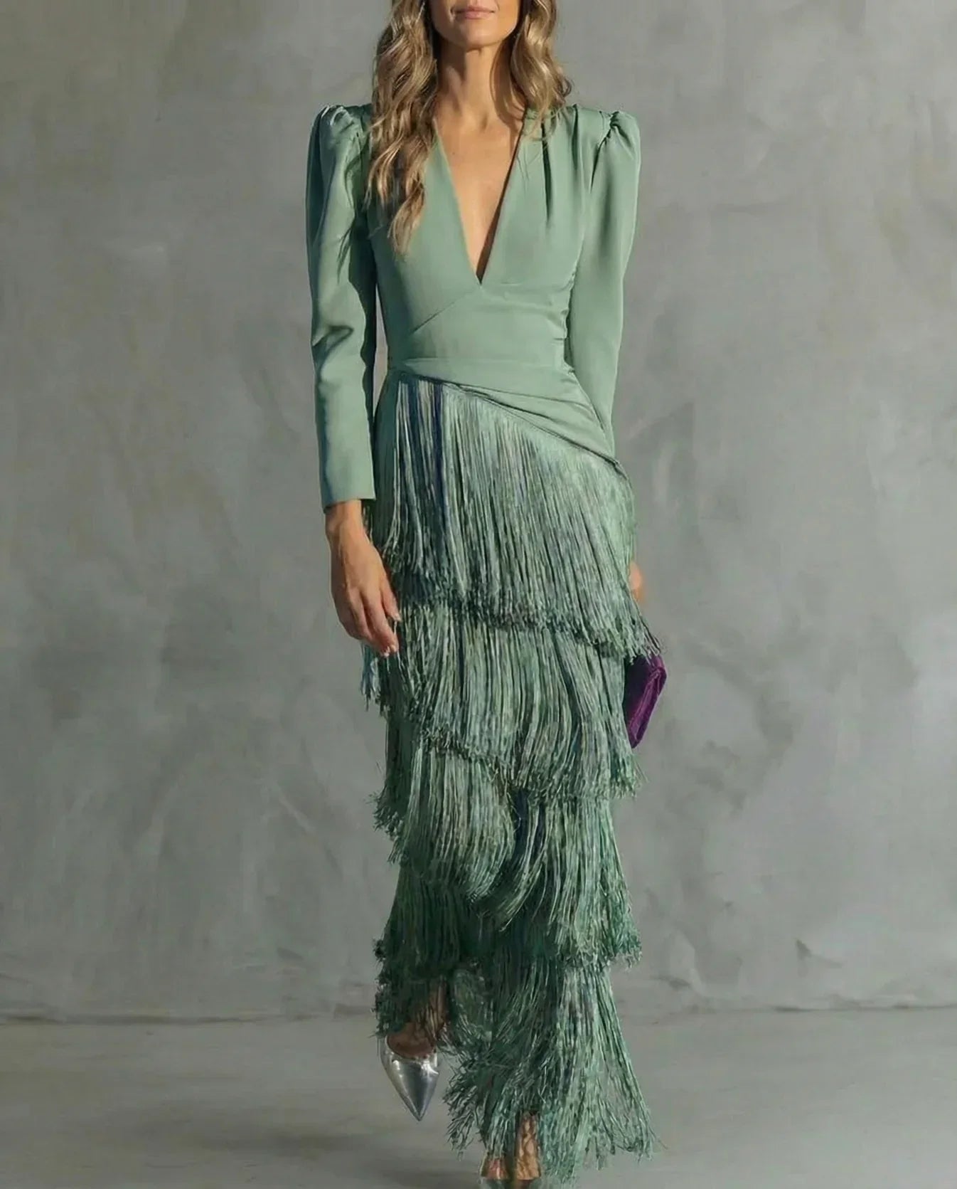Sienna™ Elegant Dress with Fringe Sleeves