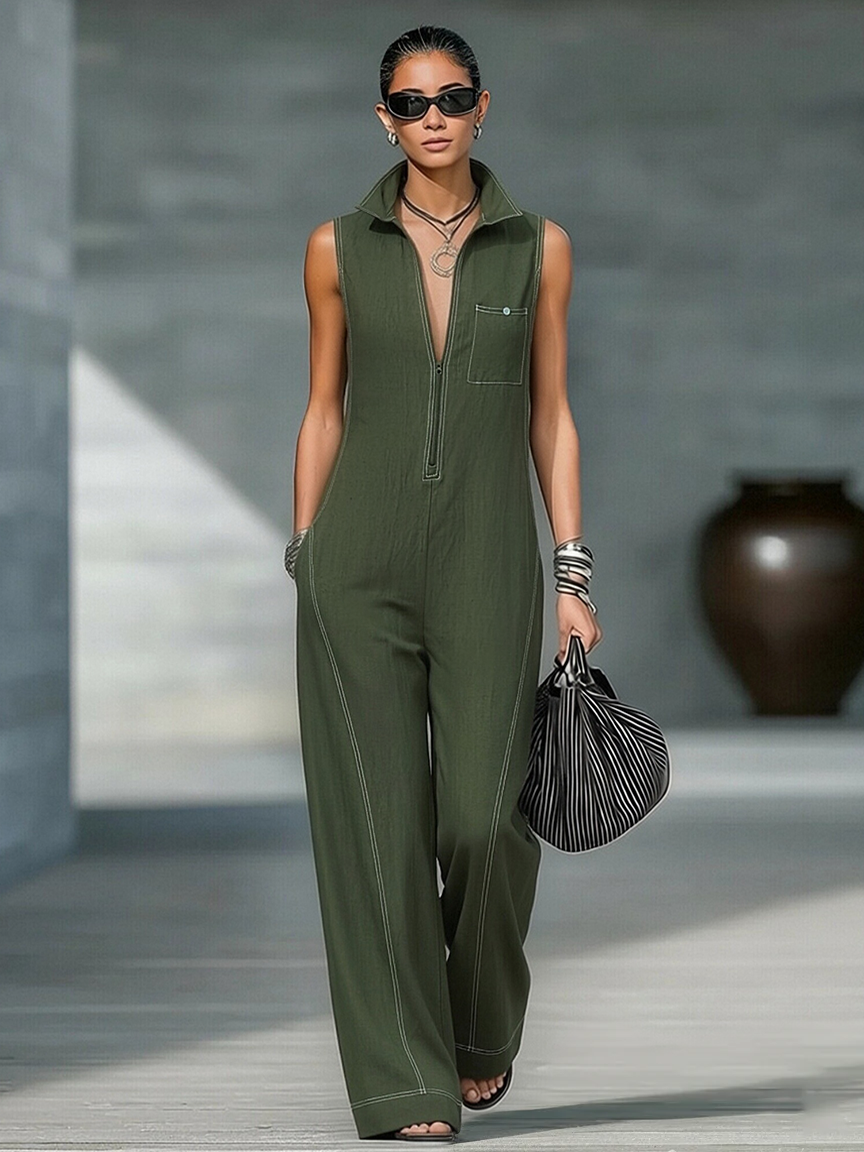 Ainsira™ Minimalist Sleeveless Jumpsuit with White Details