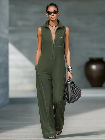 Ainsira™ Minimalist Sleeveless Jumpsuit with White Details