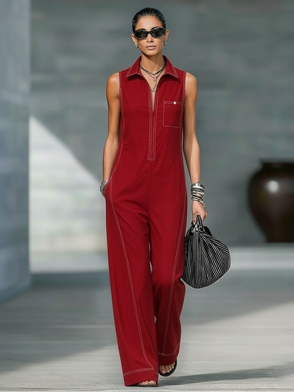 Ainsira™ Minimalist Sleeveless Jumpsuit with White Details