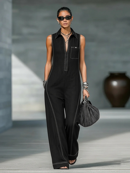 Ainsira™ Minimalist Sleeveless Jumpsuit with White Details